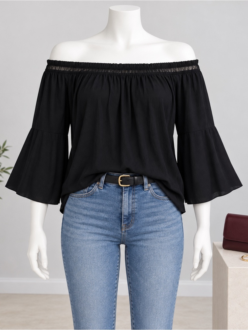 Rock & Republic Black Off Shoulder Peasant Blouse XL